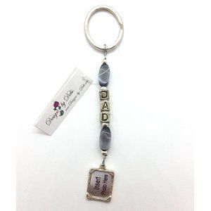 DAD Gray Cats Eye & Silver Photo Keychain